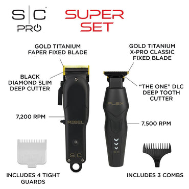 Flex Trimmer and Rebel Clipper Super Set with Tight Guards, Accessories and Travel Case