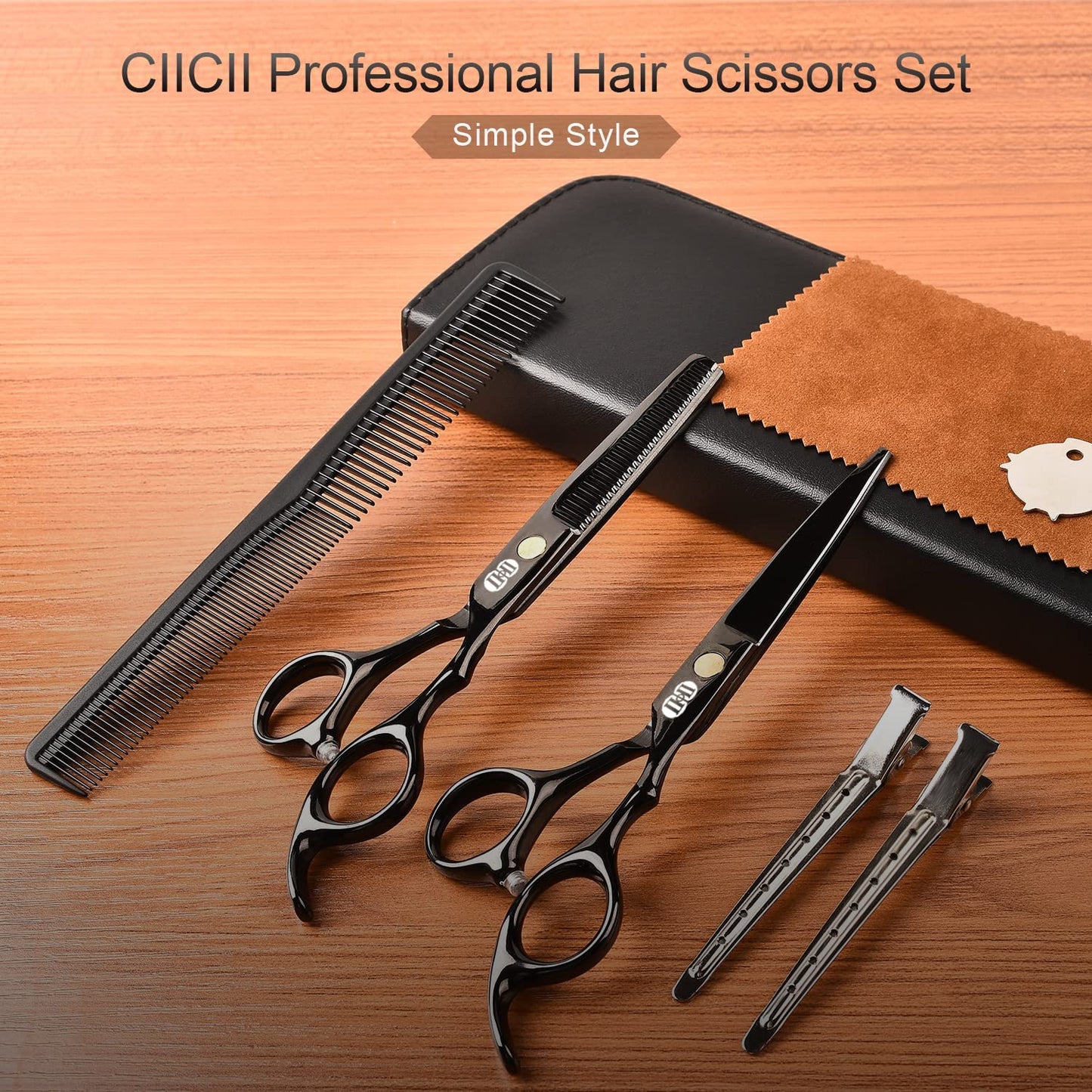 Hair Cutting Scissors Shears Kit, Professional Barber Haircut Scissors Set (6.7 Inch Hair Beard Hairdressing Trimming Haircutting Thinning Shears) for Men Women Hairdresser Home Salon (Black)