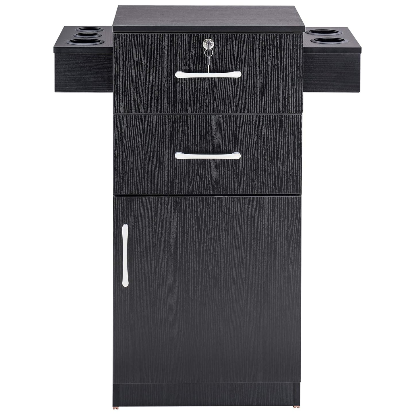 38"X18"X14" Locking Beauty Salon Storage Cabinet, Barber Styling Station with Nylon Hair Dryer Holder, Barber Shop Stylist Equipment with Drawers 2021 (Black)