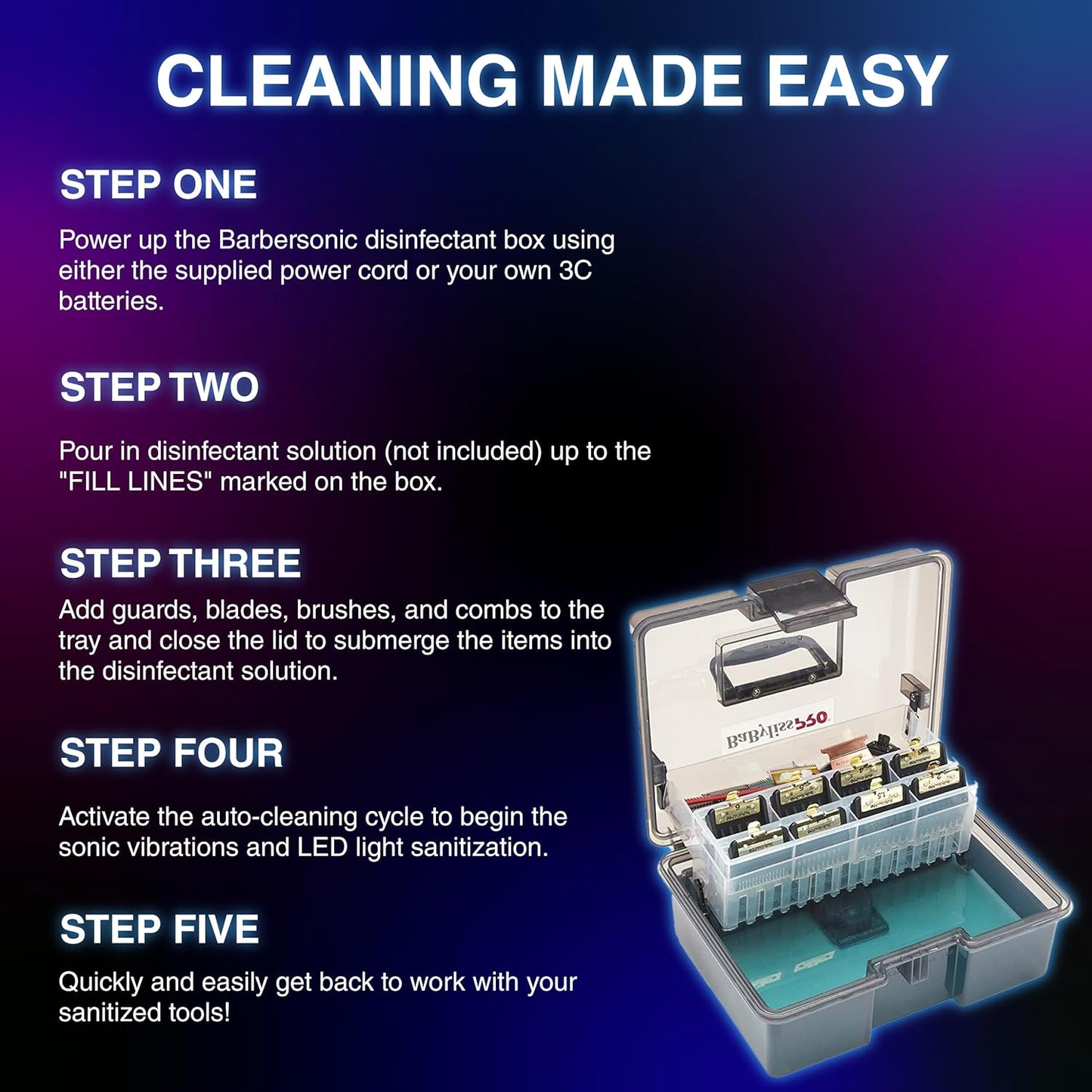 Barbersonic Disinfectant Storage Box for Clipper & Trimmer Blades, Guards and Barber Accessories