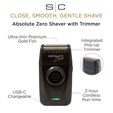 Absolute Zero Foil Shaver – Close, Smooth Shave with Retractable Precision Trimmer, USB-C, Cord/Cordless, Lightweight & Travel-Friendly, Replacements