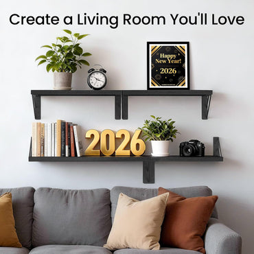 Wall Mounted Floating Shelves, Wood Floating Wall Shelf for Books & Decor, Small Space-Saving Display & Organizer(Black,Set of 3)