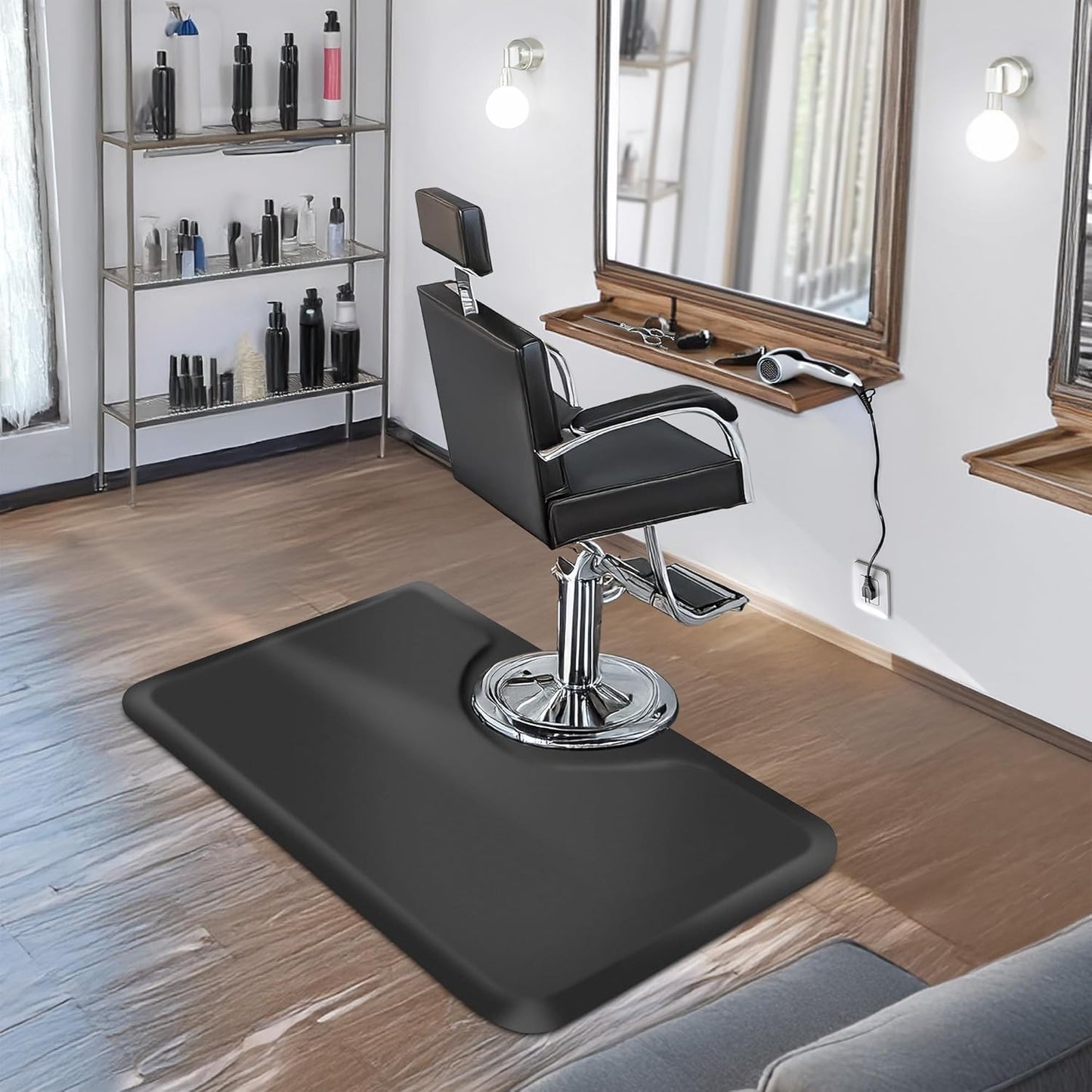 3 Ft. X 5 Ft. Salon & Barber Shop Chair Anti-Fatigue Floor Mat - Black Rectangle - 7/8 In. Thick