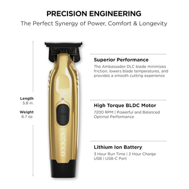 Veloce Pro Trimmer, Digital Gap Ambassador DLC Blade Edger, High-Torque Brushless BLDC Motor, Cordless, All-Metal Design, Lithium-Ion Battery, Charging Base Included,