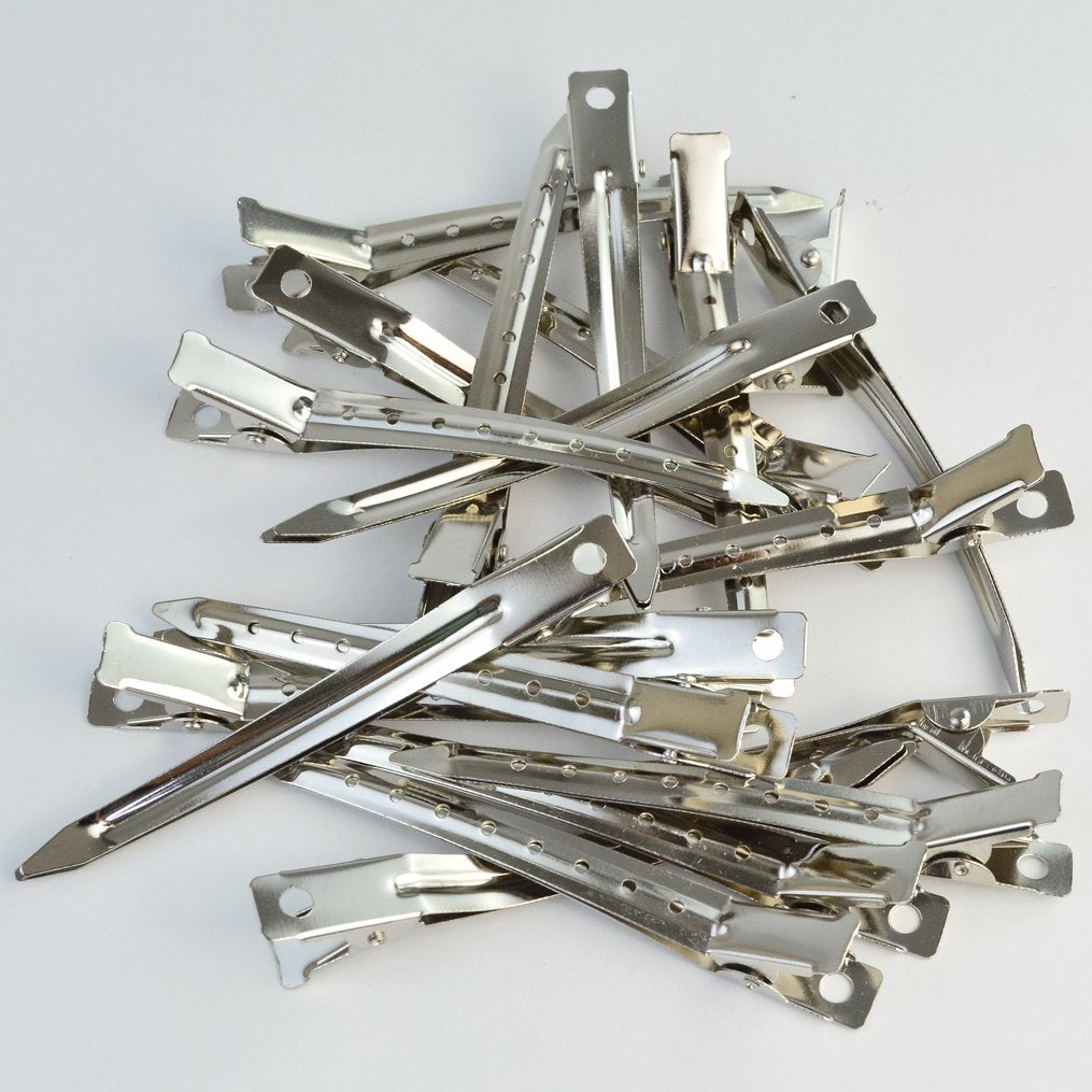 24 Packs Duck Bill Clips, 3.5 Inches Rustproof Metal Alligator Curl Clips with Holes for Hair Styling, Hair Coloring, Silver