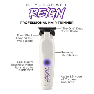 Reign Professional Hair Clipper, Hair Trimmer with Brushless Motor, USB-C Rechargeable, Designed by Barbers for Precision Beard and Hair Grooming