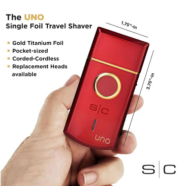 Uno Cordless Single Foil Shaver, Mini Travel Size, Portable, Gold Titanium Premium Head, Turbocharged Motor