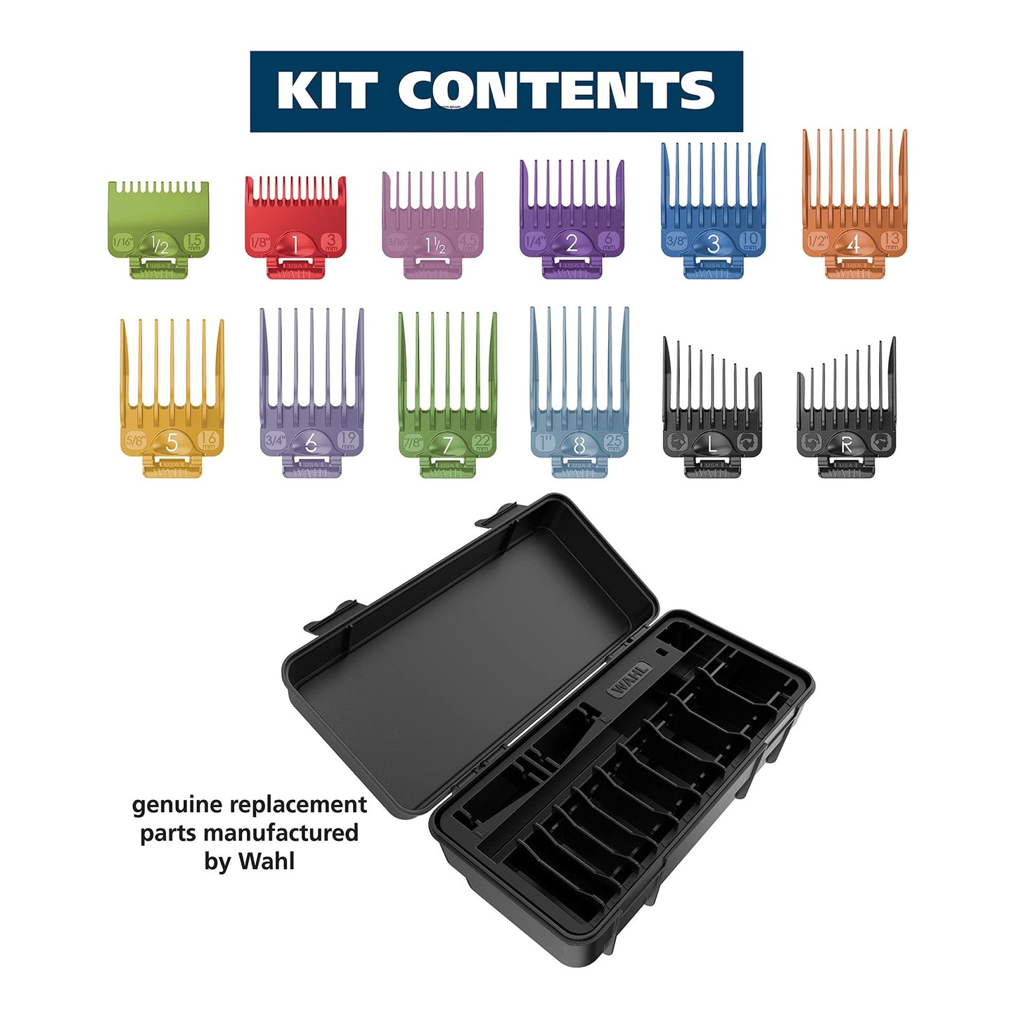 14 Piece Wahl Clipper Hair Trimmer Guard Kit with Organizer Color Pro Guards