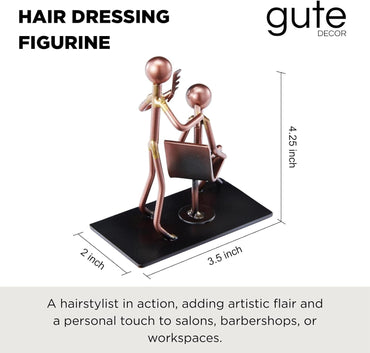 Hairdresser Craft Handmade Figurine – 4.25" L X 4.25" H – Recycled Metal Sculpture & Hand Welded Bronze Finish Art Gift – Barber Shop Decor, Salon Desk Accessories & Hairstylist Appreciation Gifts