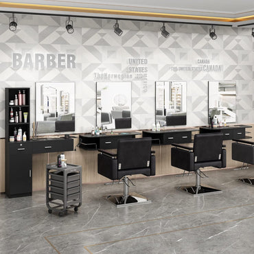 Wall Mount Salon Barber Mirror,Salon Equipment Mirror for Hair Stylist Bathroom Vanity Barbershop,Black(33" H X 26" W)