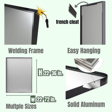 22 In. W X 30 In. H Black Rectangle Framed Tempered Glass Wall-Mounted Mirror