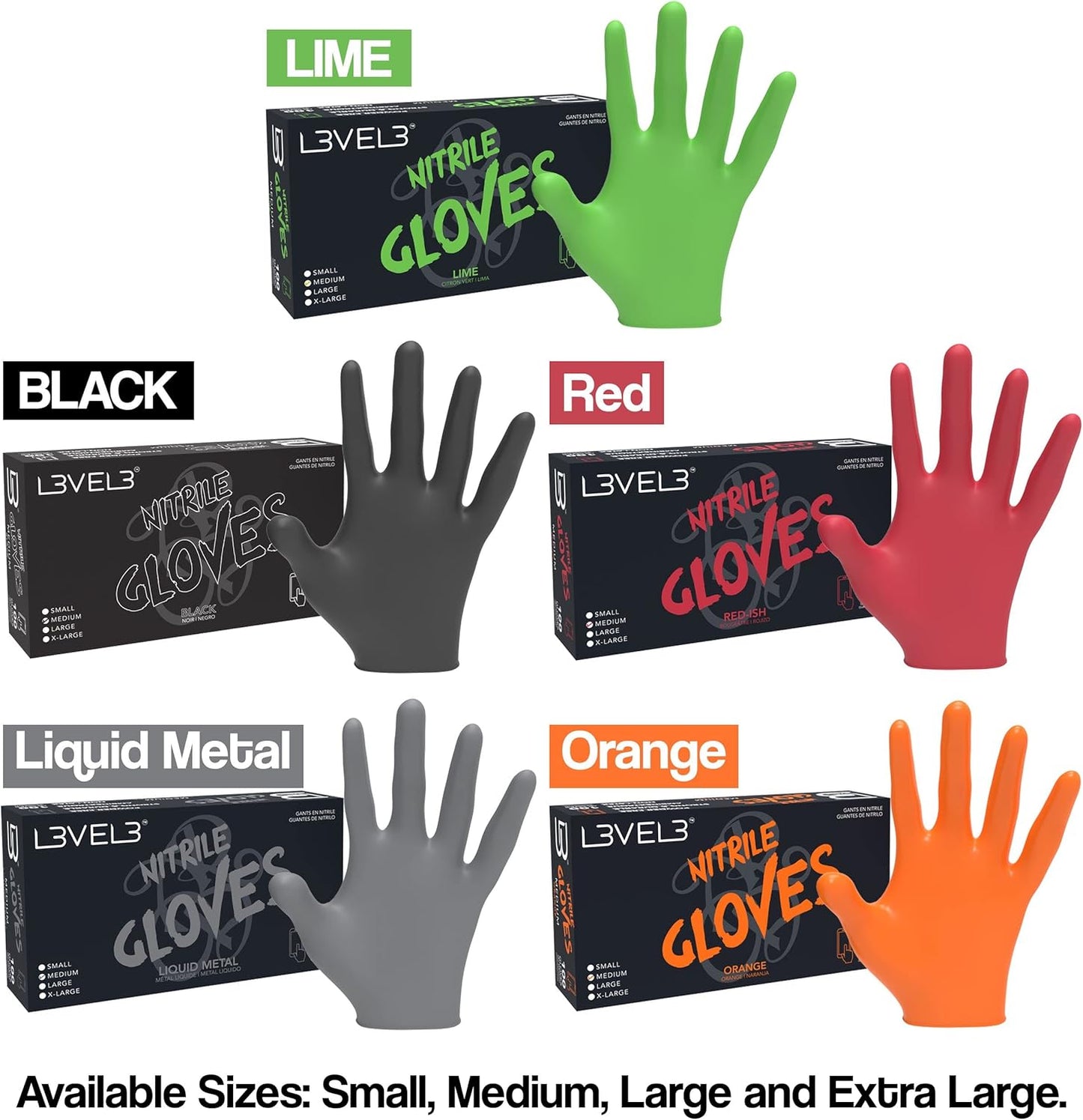 Level 3 Nitrile Gloves - Professional Heavy Duty Disposable Gloves - Latex Free - Fits Snug - Box of 100