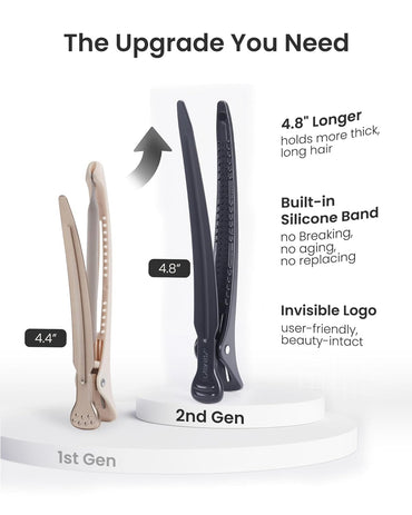 Extended Sectioning Hair Clips W/Built-In Silicone Band, 4.8" No-Crease Non-Slip Hair Styling Clips for Thick, Long Hair – Blow Drying,Hair Rollers, Rust-Free –6 Pack, Black Duckbill Clips