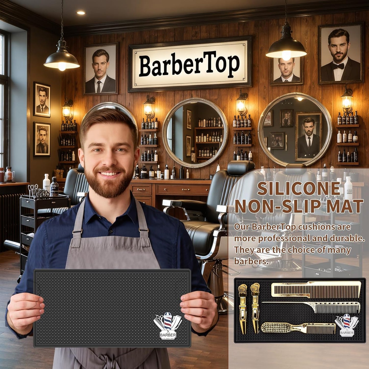 Barber Mat for Clippers Non-Slip Thickened Silicone Non-Slip Mat | Barber Shop Home Counter Workstation Organizer Mat for Scissors, Trimmers, Clippers, Hair Cards, Combs, Razors, Etc (12 * 6 Inch)
