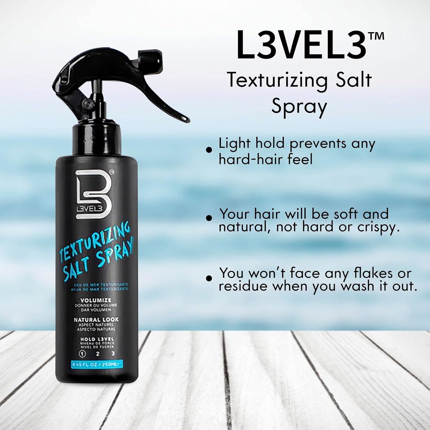 Level 3 Sea Salt Texturizing Spray - Creates Beachy Waves and Texture - Casual Hair Finish (8.45 Fl Oz)