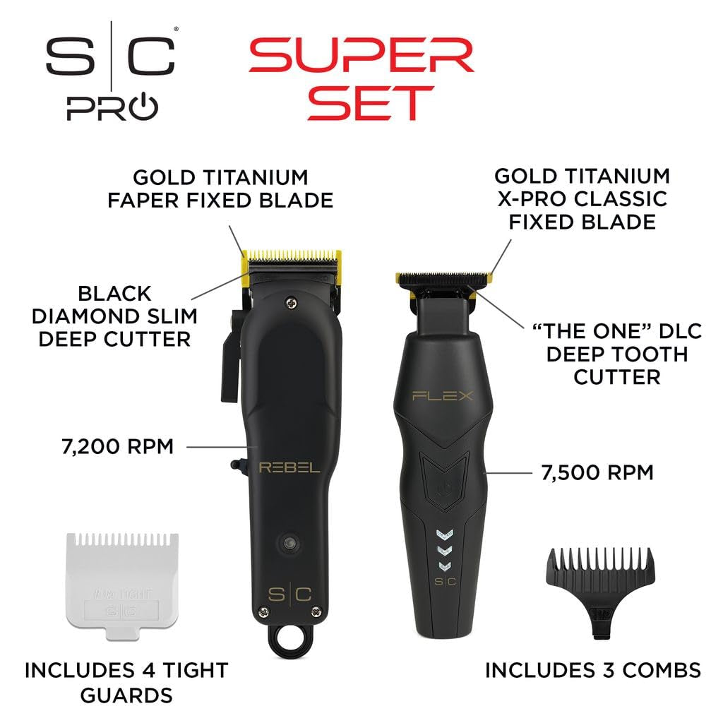 Flex Trimmer and Rebel Clipper Super Set with Tight Guards, Accessories and Travel Case