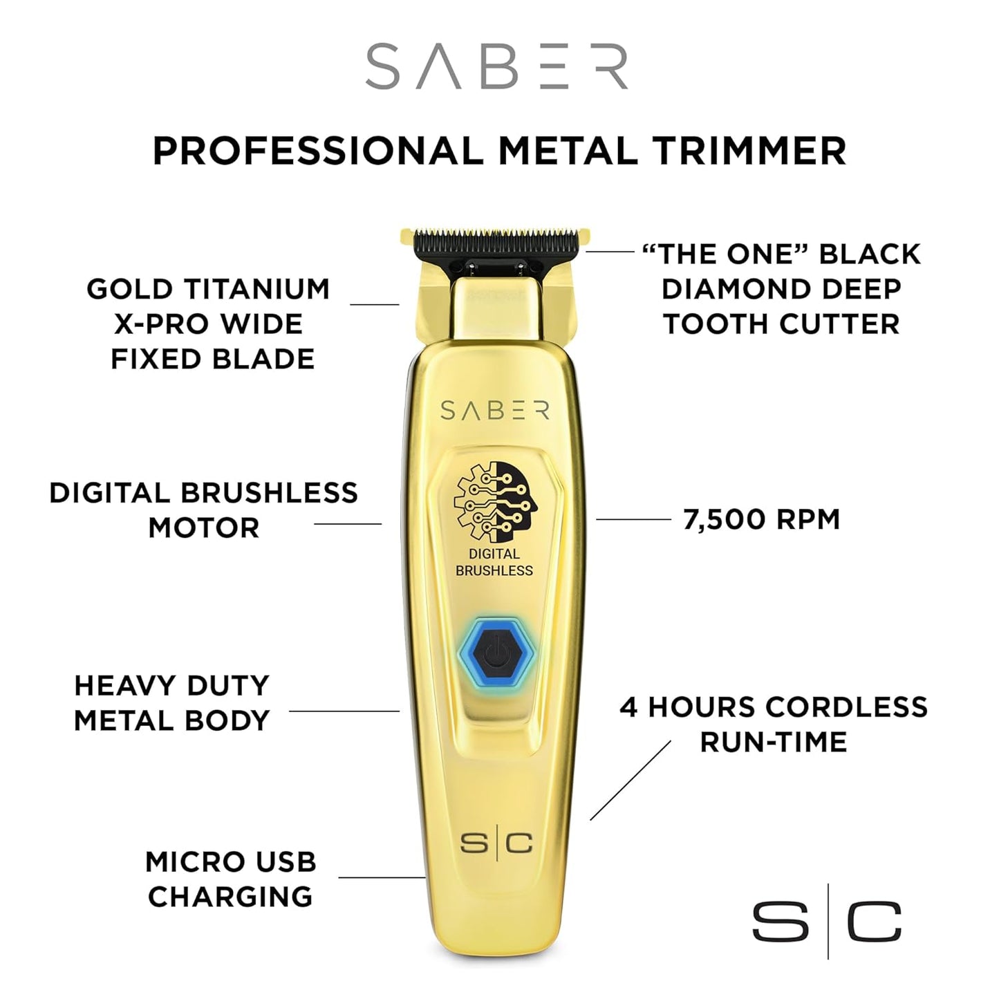 Saber and Precision Saber Professional Full Metal Body Digital Brushless Motor Cordless Hair Trimmers
