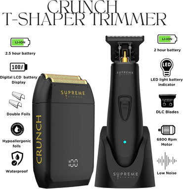 2-In-1 T-Shaper Trimmer & Crunch Foil Shaver | STF602 Electric Razor & ST5206 DLC Beard Trimmer Barber Haircut Kit | Black