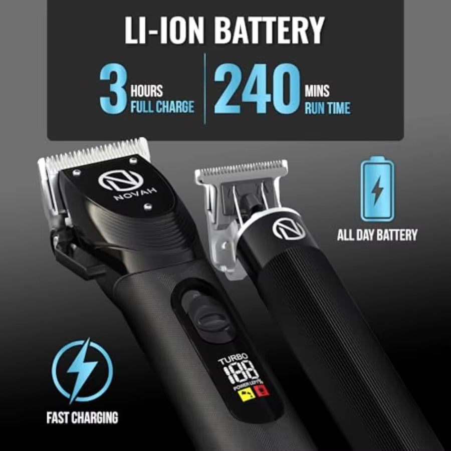 Novah Professional Hair Clippers for Men Cordless Fade Trimmer Set Electric Haircut Kit in Black with Precision Blade for Salon