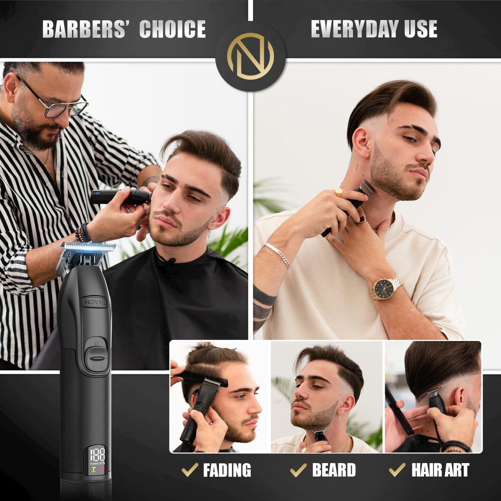 NOVAH Grooming Professional Hair Trimmer for Men, Barber Trimmer Cordless T T