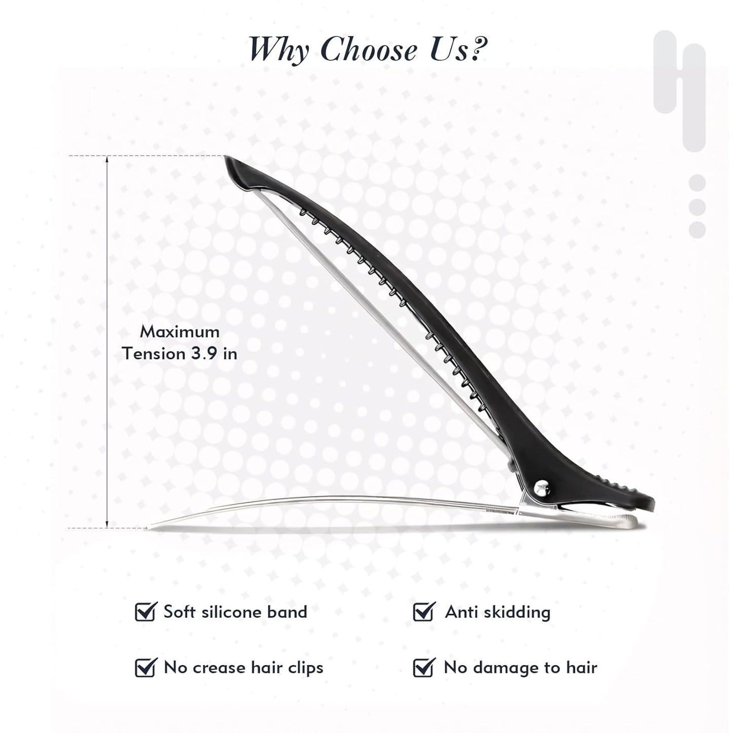 12Pcs 4.3” Long Hair Sectioning Clips, Creaseless Non-Slip Hair Styling Clips with Silicone Band, Professional Sectioning Hair Clips for Styling, Cutting and Rollers