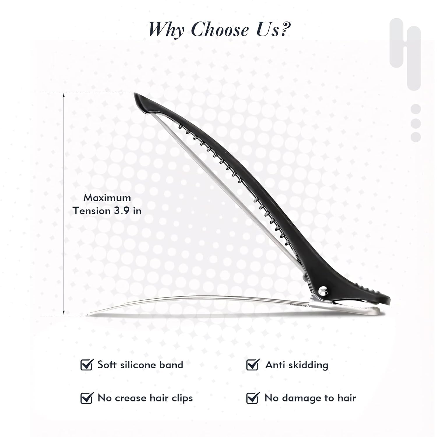 12Pcs 4.3” Long Hair Sectioning Clips, Creaseless Non-Slip Hair Styling Clips with Silicone Band, Professional Sectioning Hair Clips for Styling, Cutting and Rollers