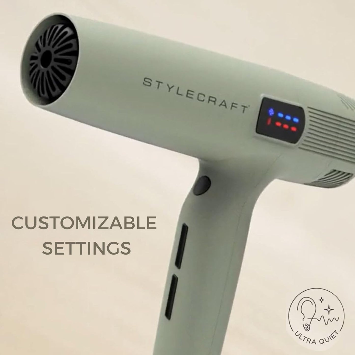 Professional Hair Dryer – Instinct-X with Brushless Motor & Digital Display, Sage Lightweight Blow Dryer, Jetliner X Silver Bullet with Digital Motor – Includes Nozzles & Diffuser
