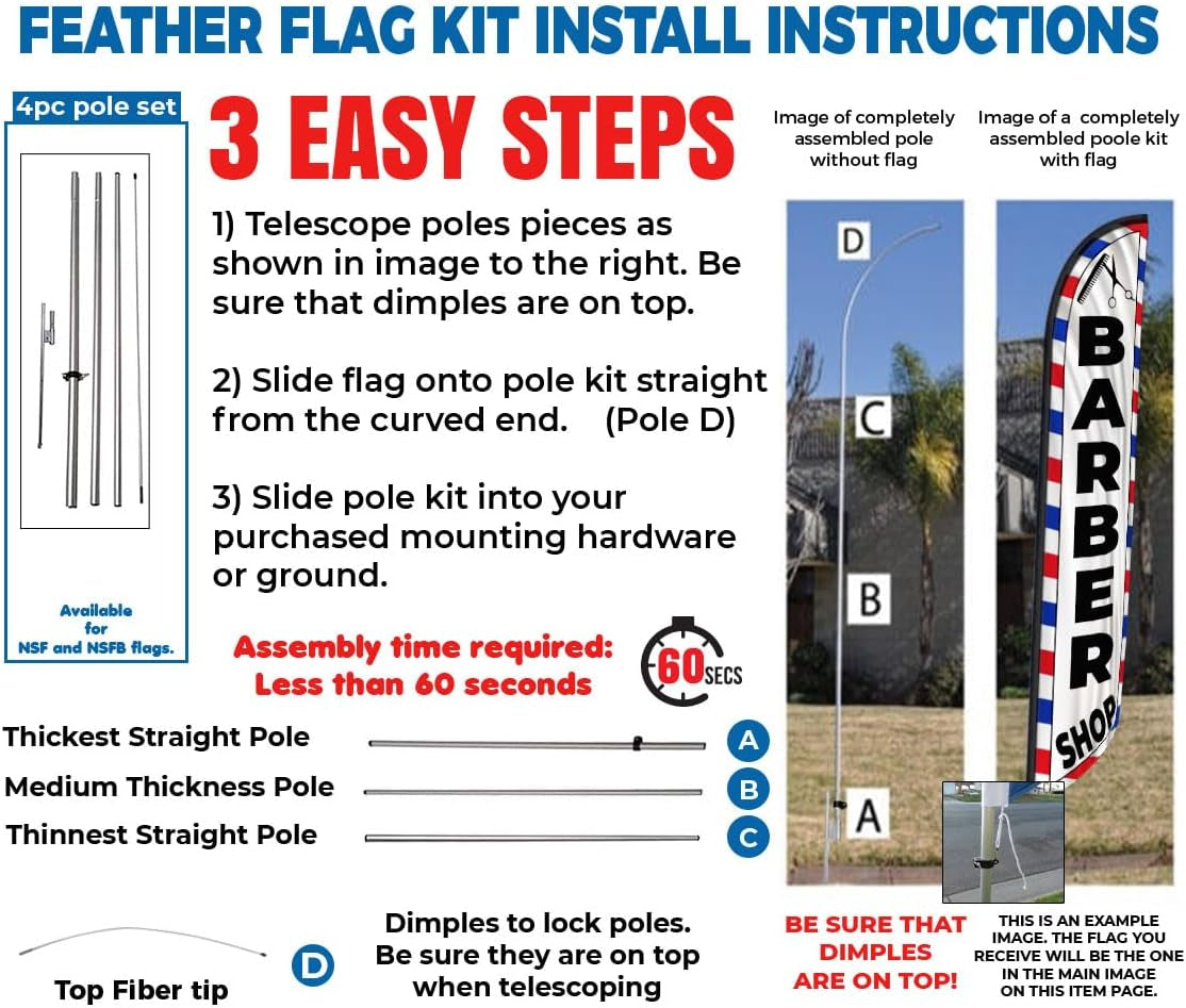 Barber Shop Haircuts 15Ft Feather Banner Swooper Flag Kit - INCLUDES 15FT POLE KIT W/Ground SPIKE