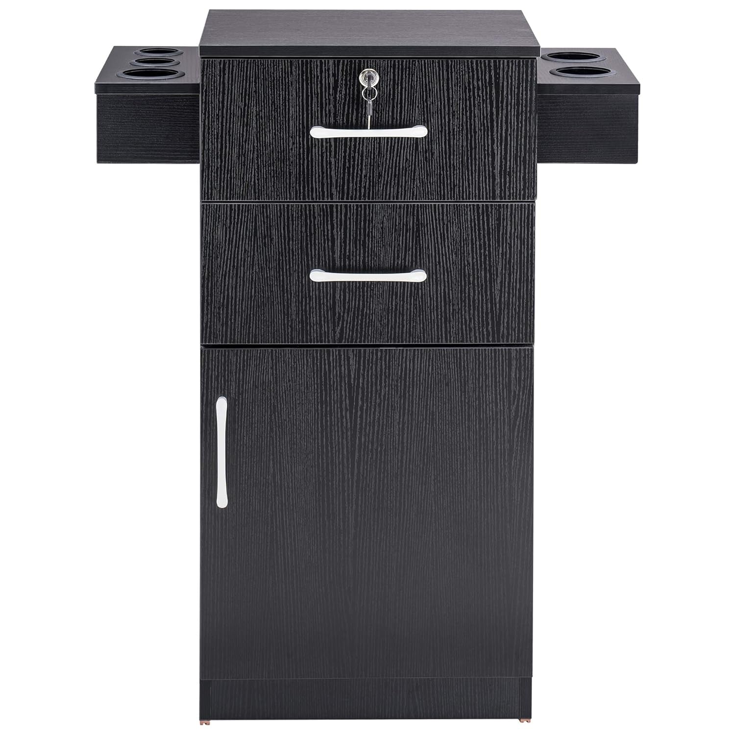 38"X18"X14" Locking Beauty Salon Storage Cabinet, Barber Styling Station with Nylon Hair Dryer Holder, Barber Shop Stylist Equipment with Drawers 2021 (Black)