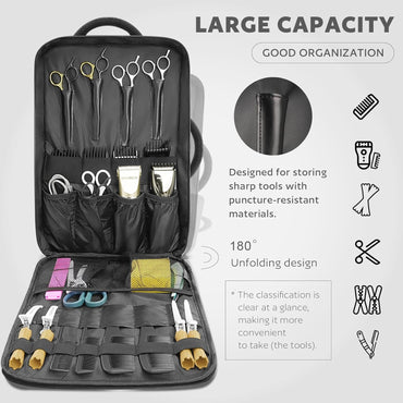 Barber Bag with Insulated Pocket, Portable Backpack for Clippers and Supplies, Travel Hairstylist Smart Bag with USB Charging Port, Water-Resistant, Black