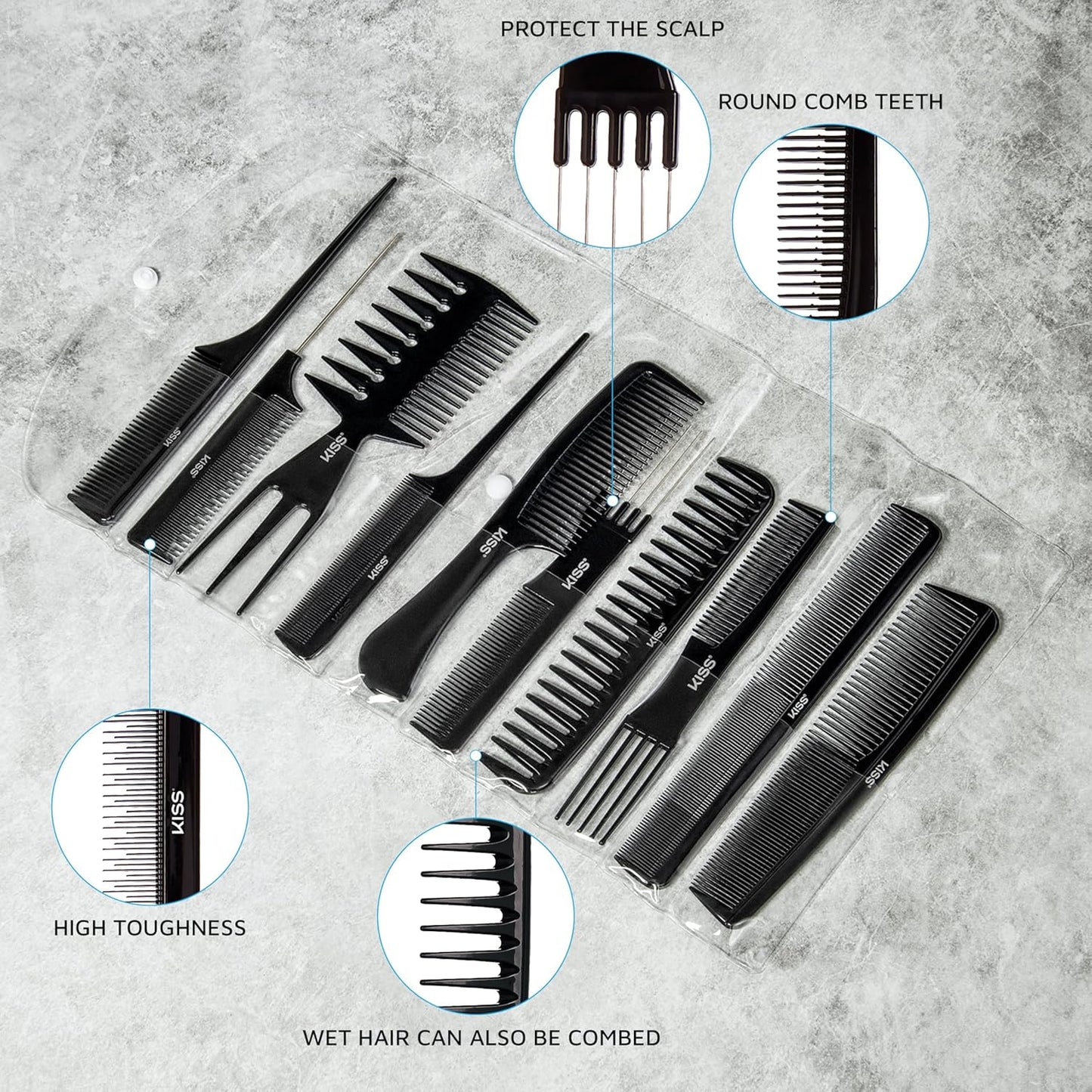KISS Professional 10-Pc Comb Set-Detangle & Style Assortment