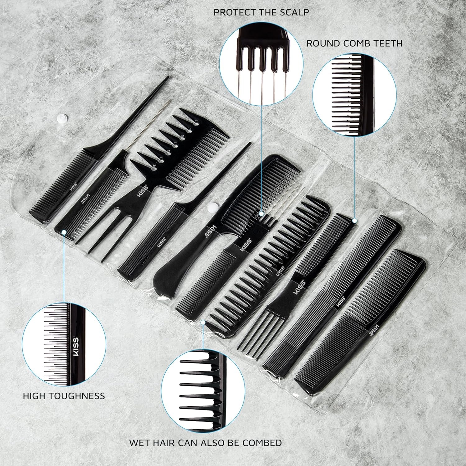 KISS Professional 10-Pc Comb Set-Detangle & Style Assortment
