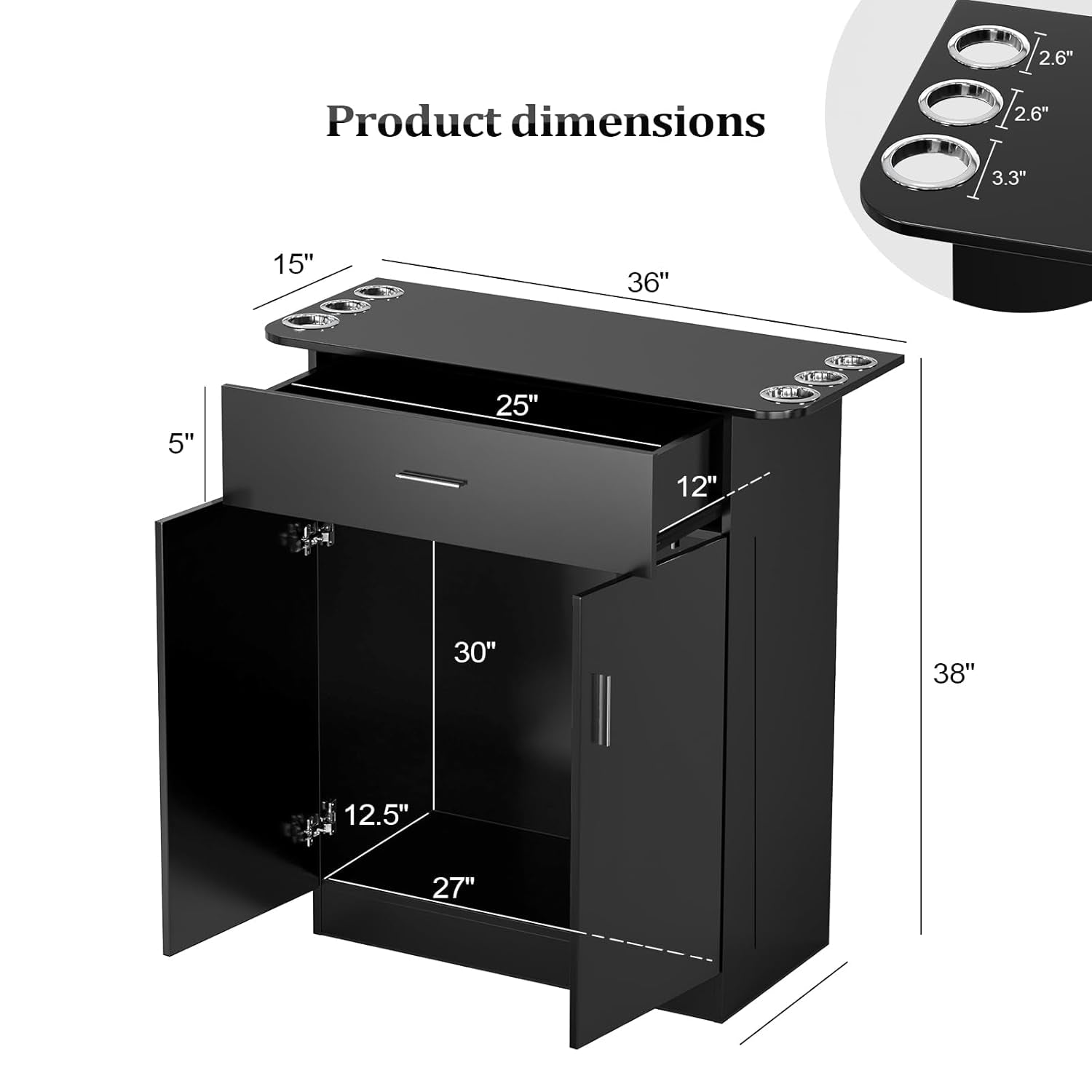 Salon Storage Station, Barber Stations Beauty Salon Spa Equipment, Free Standing Cabinet with 1 Drawers, 1 Storage Cabinet, 6 Hair Dryer Holders for Hair Styling, Black