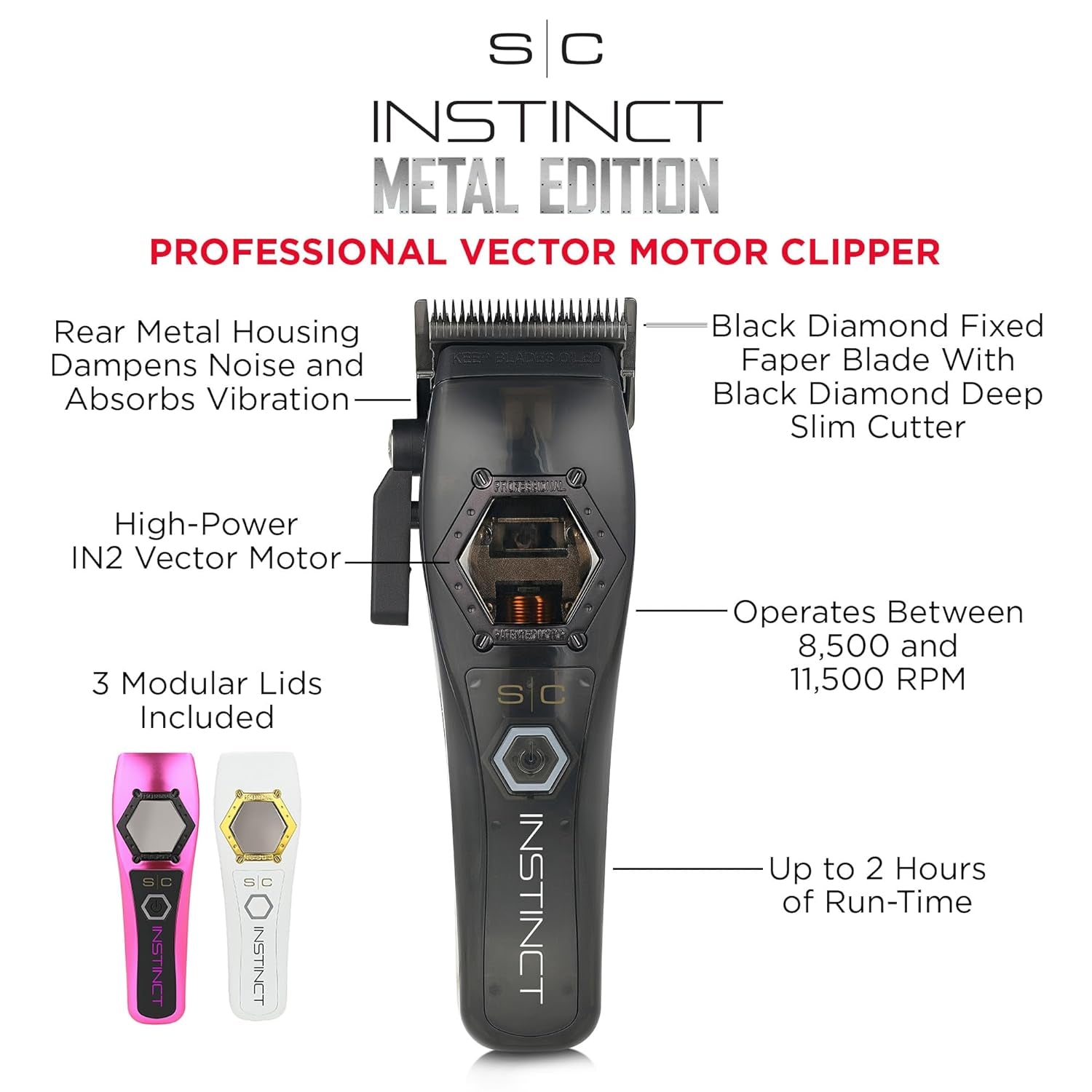 Instinct Professional IN2 Vector Motor Cordless Hair Clipper with Intuitive Torque Control, 3 Modular Lids