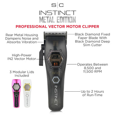 Instinct Professional IN2 Vector Motor Cordless Hair Clipper with Intuitive Torque Control, 3 Modular Lids