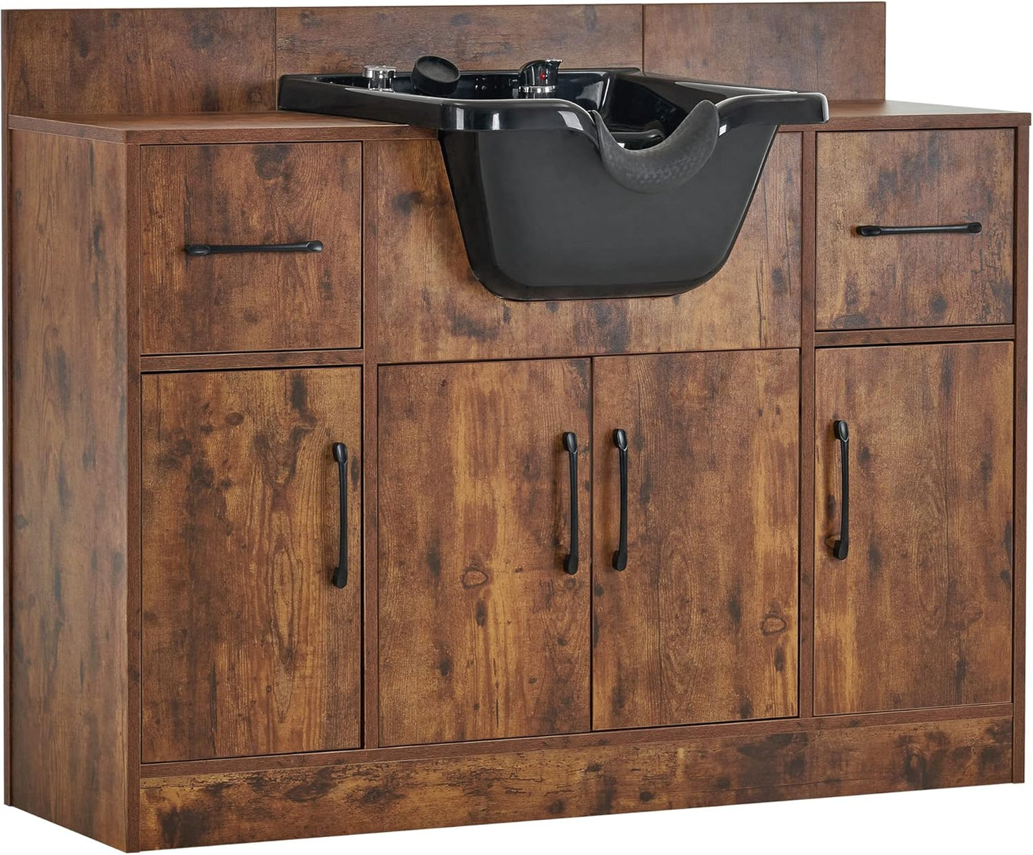Multi-Functional Shampoo Backwash Sink Station, Beauty Salon Cabinet with Faucet Sprayer, Barber Shop Storage Equipment 45.3" X 14.1'' X 36.4" 7139 (Rust Brown)
