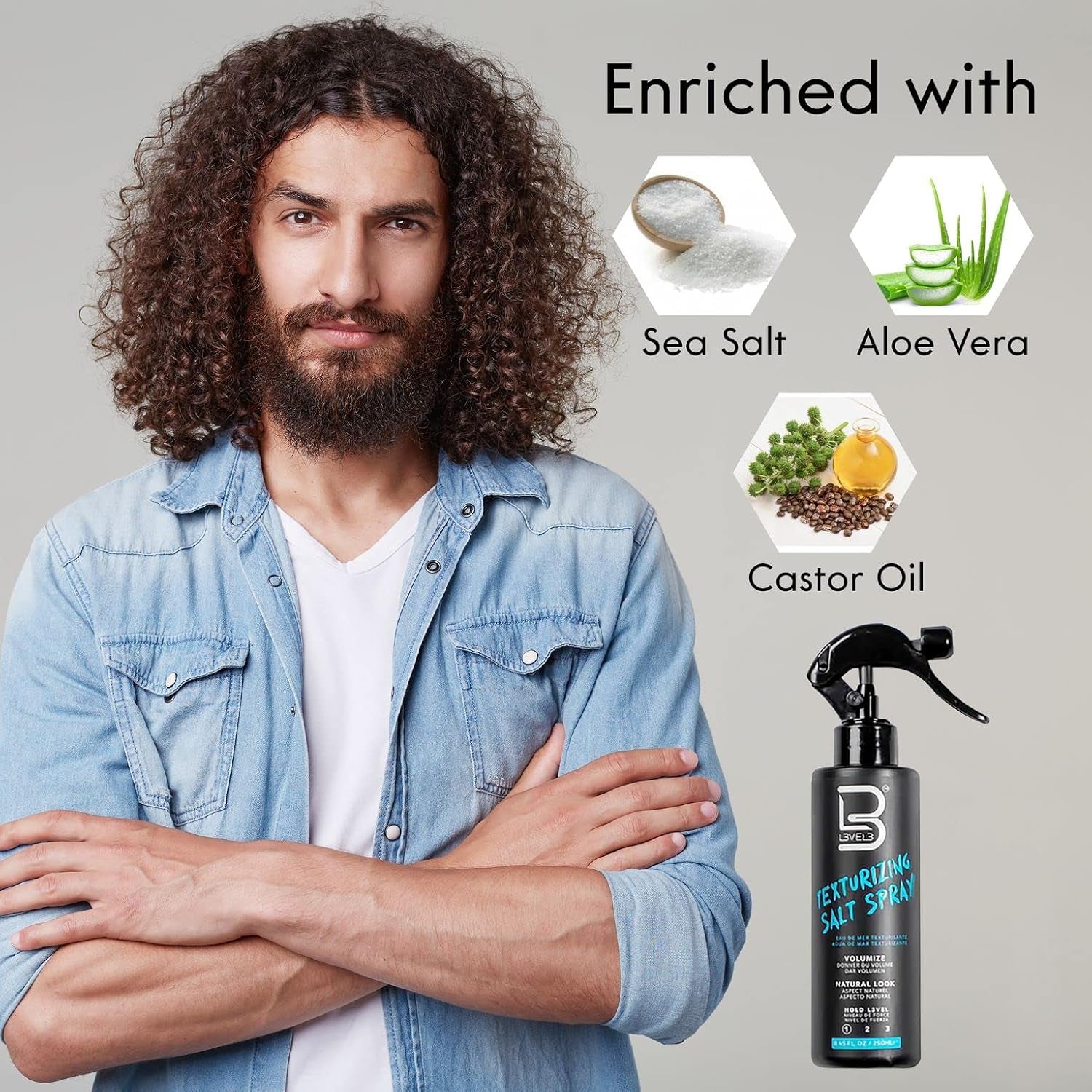 Level 3 Sea Salt Texturizing Spray - Creates Beachy Waves and Texture - Casual Hair Finish (8.45 Fl Oz)