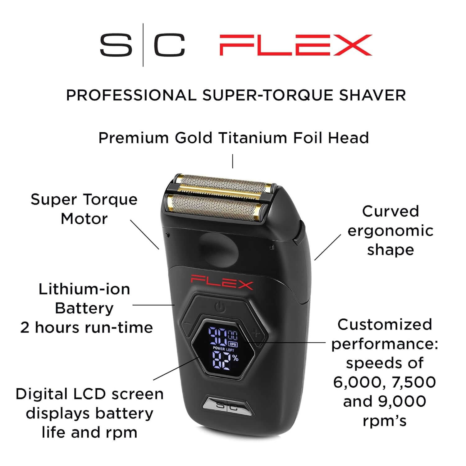 Flex Foil Shaver Professional Super-Torque Motor, Digital LCD Display with Micro-Trimmer Blade