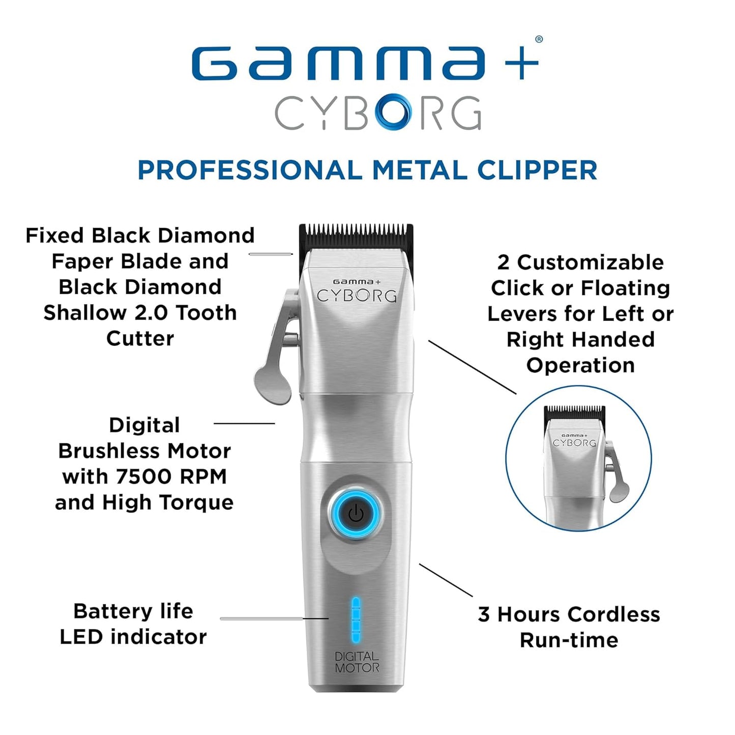 Cyborg Professional Metal Cordless Ergonomic Hair Clipper Trimmer with Digital Brushless Motor