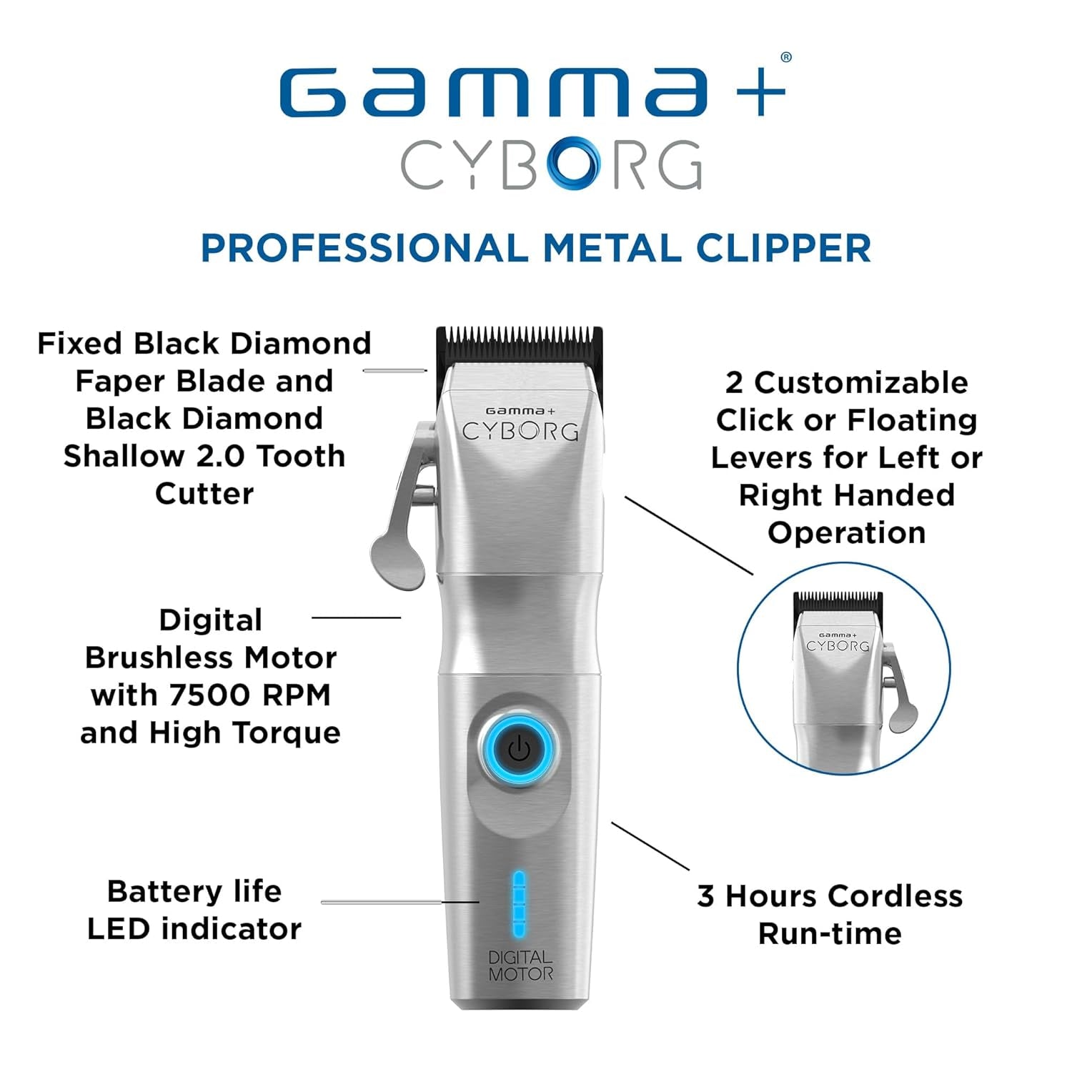 Cyborg Professional Metal Cordless Ergonomic Hair Clipper Trimmer with Digital Brushless Motor