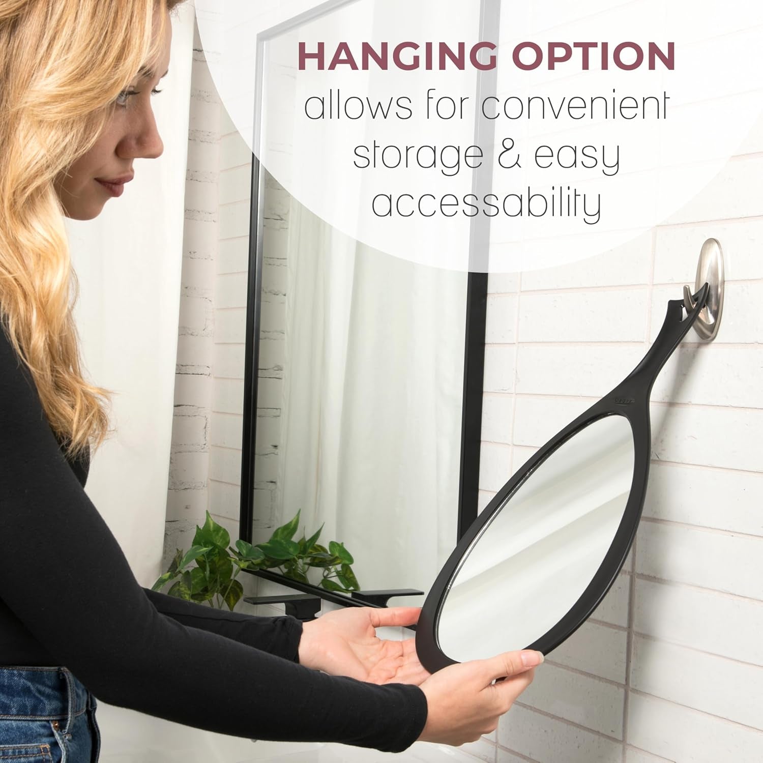 Salon Professional Extra Large Hand Mirror with Handle, 10" W X 19" L, Multi-Purpose Oval Handheld Mirror with New Distortion-Free Reflection (1, Black, Large (Pack of 1))