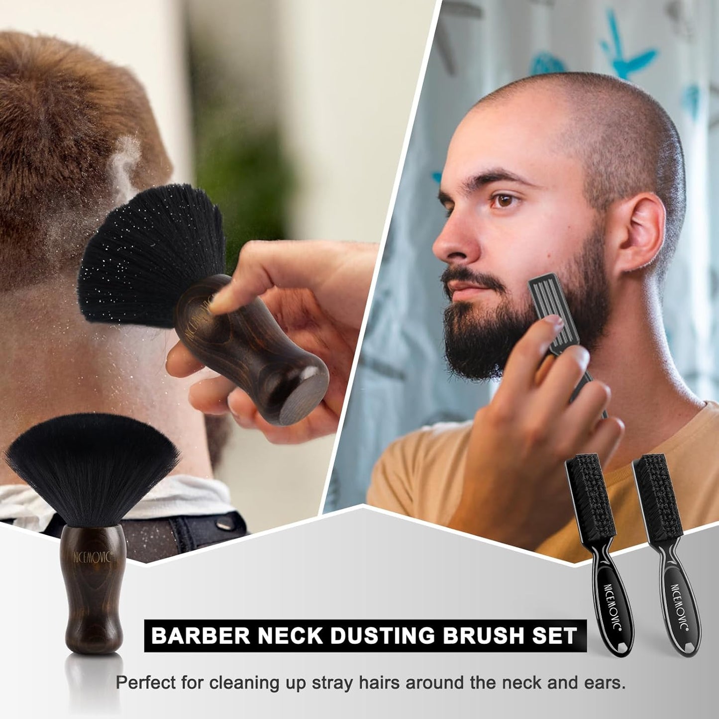 Set De Brochas Para Barbero 3 En 1, Cepillos De Nylon, Marrón Y Negro.