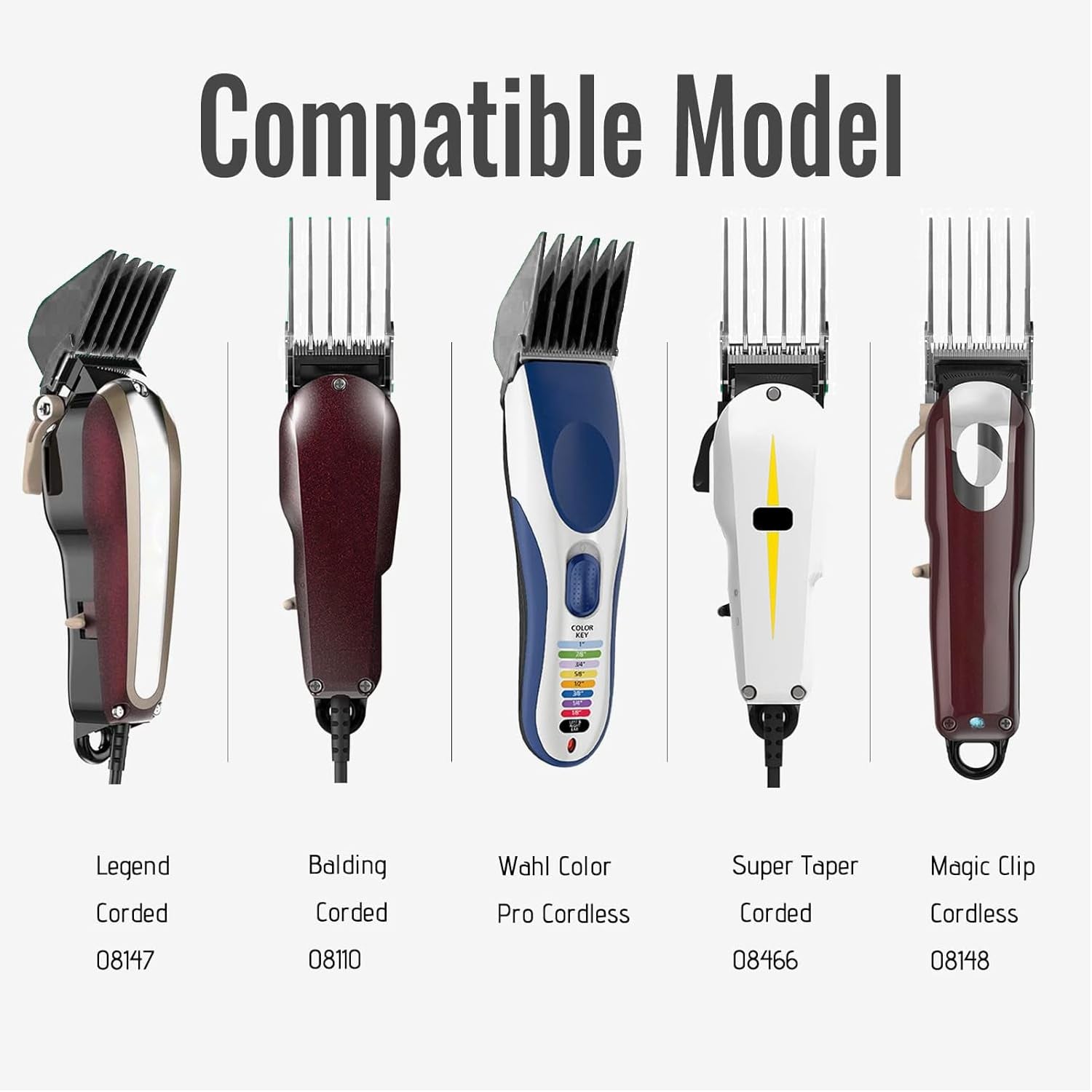 Mega Hair Clipper Guards, 8Pcs Gray, Fits Most Wahl Full Size Hair Clippers (3 Inch 8Pcs)