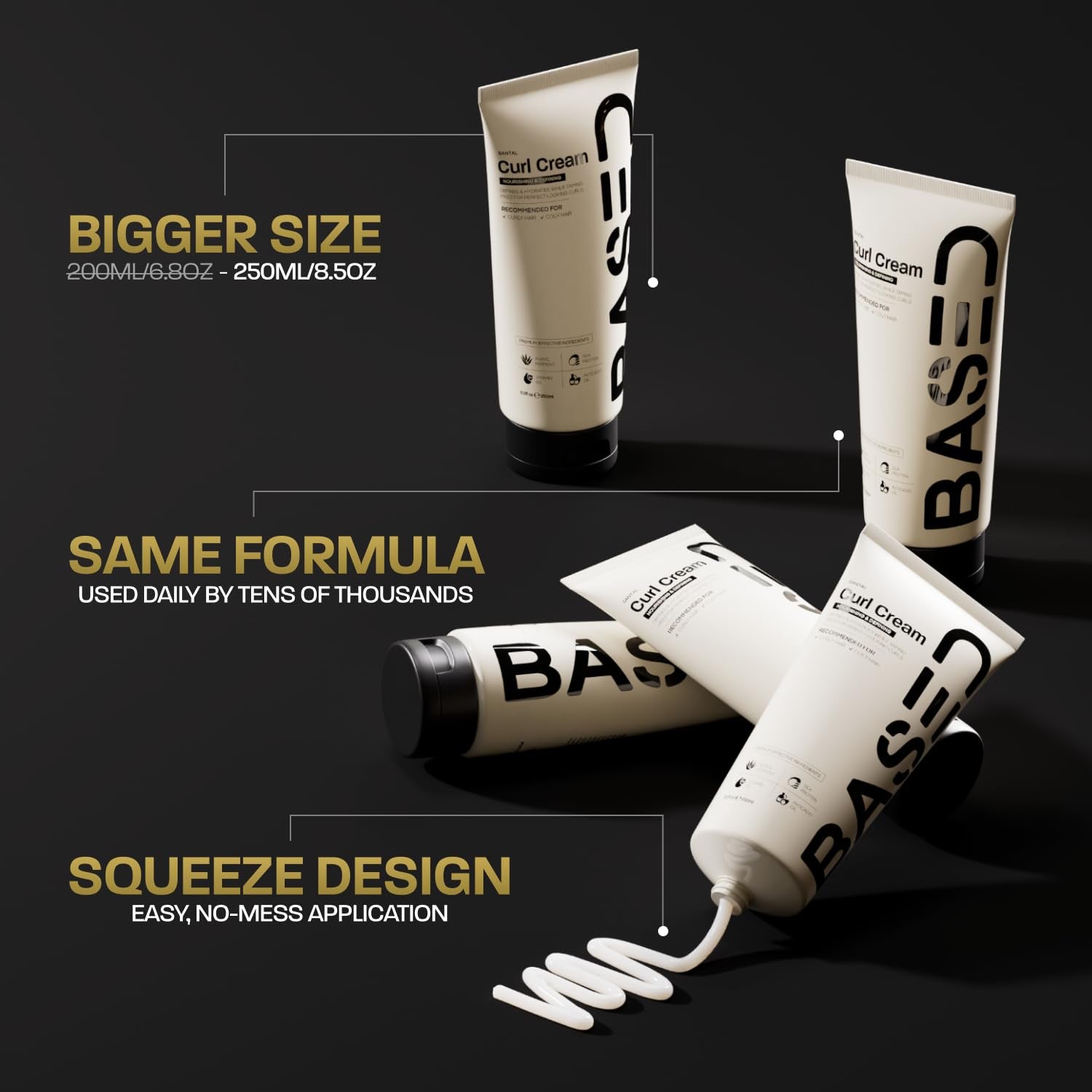 BASED Curl Cream, Defines Curls, Controls Frizz, Medium Hold, Hydrates & Nourishes with Agave, Silk Protein & Castor Oil, No Harmful Chemicals or Artificial Fragrance (8.5 Oz Pack of 1)