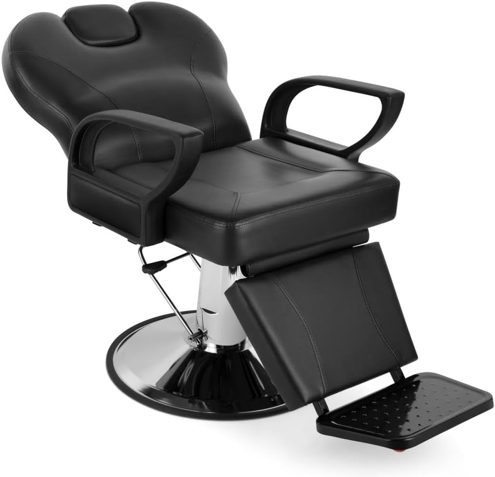 Barber Chair for Salon, Reclining Barber Chair Heavy Duty Adjustable Height & Headrest, Barber Shop Chairs Wide Seat Comfort and Sturdy, Beauty Salon Chair for Hair Stylist for Home Black