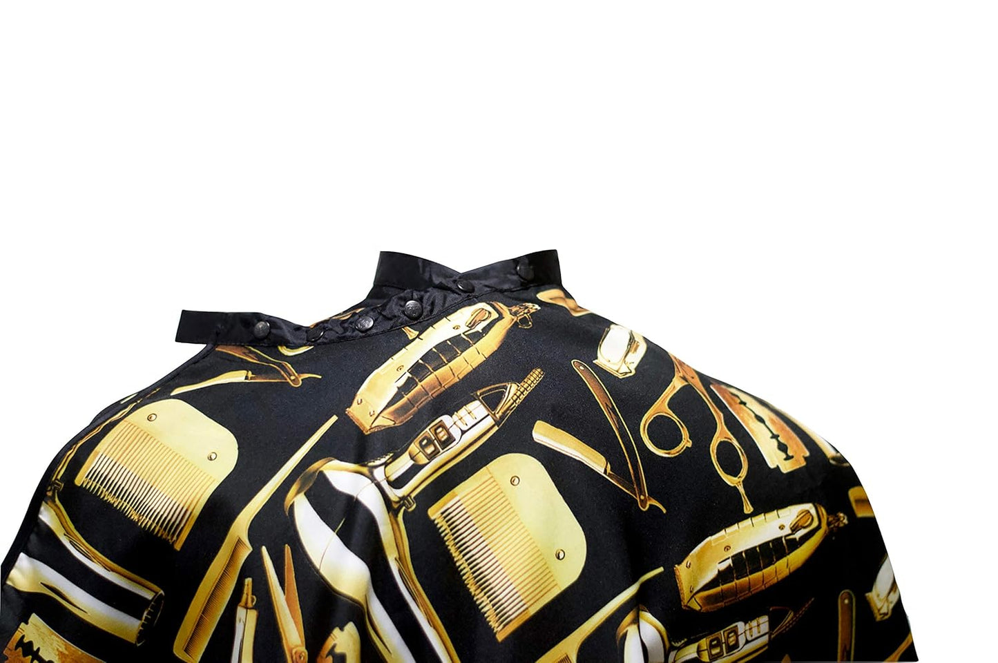 - Professional Haircutting Cape with Snap Buttons - Durable Unisex Design in Black and Gold
