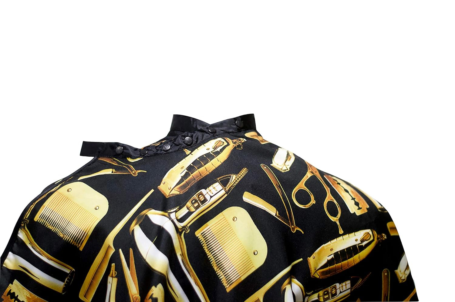 - Professional Haircutting Cape with Snap Buttons - Durable Unisex Design in Black and Gold