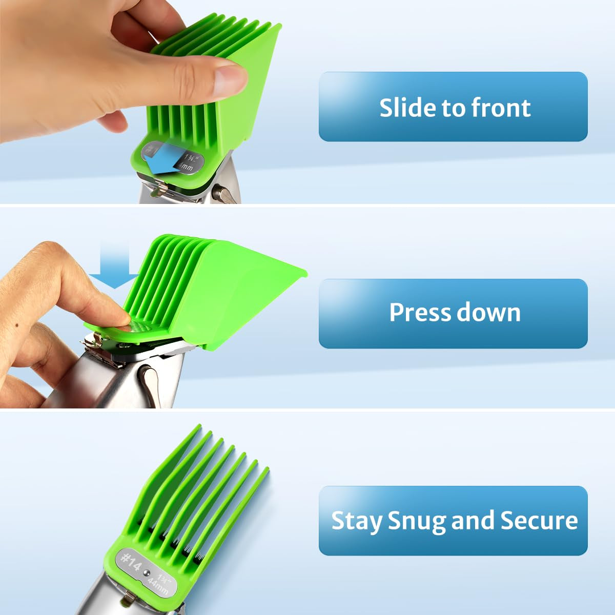 Extra Long Clipper Guards Set Compatible with Andis Master, Oster Fast Feed, Andis AAC-1, GC, LCL, ML, PM-1, PM-2,PM-4, RCAC,RS-1,US-1, Size: #10, 12, 14, 16 (Length: from 1 1.4" to 2")