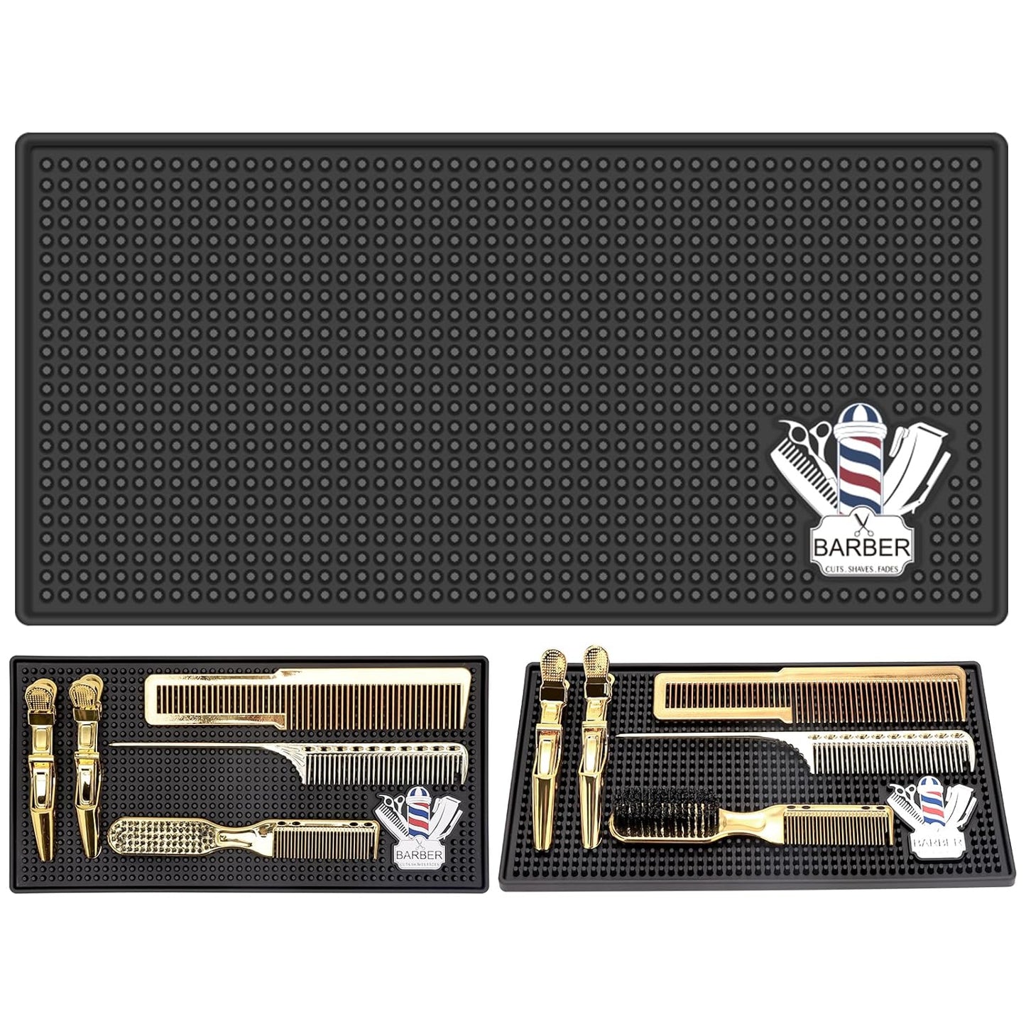 Barber Mat for Clippers Non-Slip Thickened Silicone Non-Slip Mat | Barber Shop Home Counter Workstation Organizer Mat for Scissors, Trimmers, Clippers, Hair Cards, Combs, Razors, Etc (12 * 6 Inch)