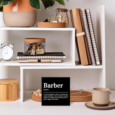 Barbershop Hair Salon Decor Wooden Box Sign, Barber Shop Barber Gifts for Men Accessories, Salon Decor for Hair Stylist Salon Barbershop Wall Desk Shelf Tabletop Decoration